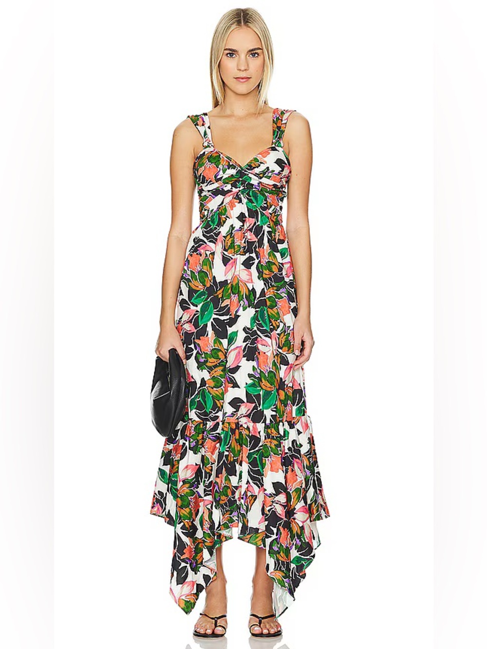 Floral Tie-Shoulder Midi Skirt in Multicolor